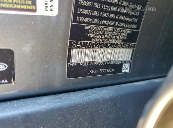 SALWR2REXJA804515 2018 LAND ROVER RANGE Gray VIN կոդի պիտակի տեսք