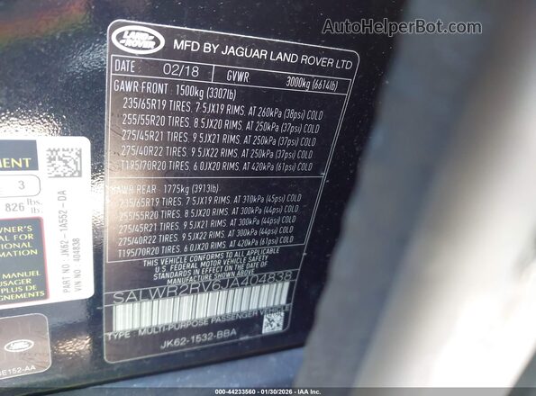 SALWR2RV6JA404838 2018 LAND ROVER RANGE ROVER SPORT Черный 