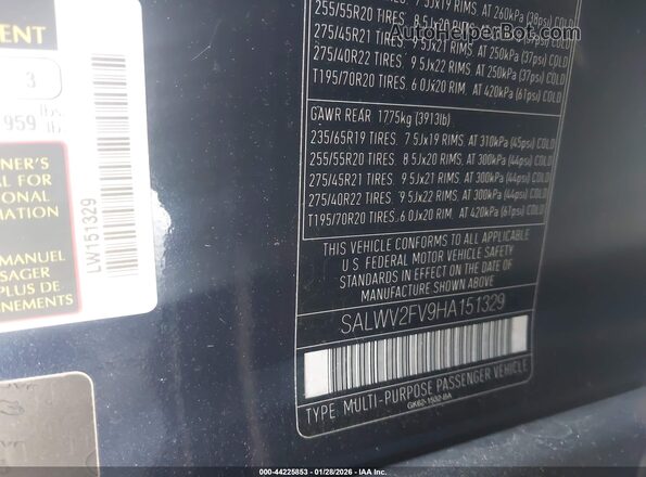 SALWV2FV9HA151329 2017 LAND ROVER RANGE ROVER SPORT Blue Vista del compartimento del motor