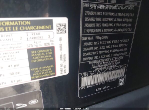 SALWZ2RE8MA764519 2021 LAND ROVER RANGE ROVER SPORT Black Engine compartment view