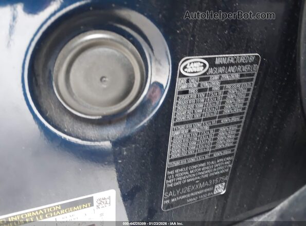 SALYJ2EXXMA315754 2021 LAND ROVER RANGE ROVER VELAR Blue Вид підкапотного простору