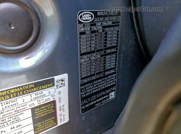 SALYJ2EXXPA349746 2023 LAND ROVER RANGE Серый Вид наклейки с VIN-кодом