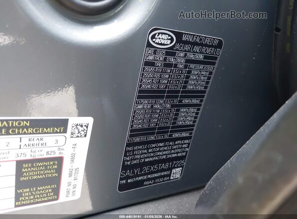 SALYL2EX5TA817225 2026 LAND ROVER RANGE ROVER VELAR Gray Շարժիչի բաժամունքի տեսք