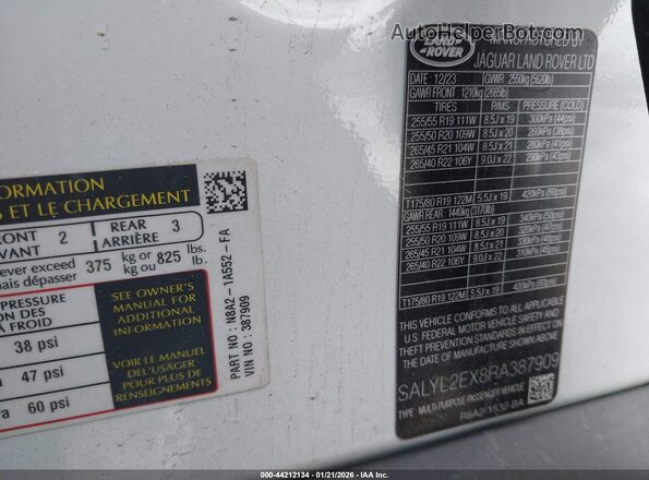 SALYL2EX8RA387909 2024 LAND ROVER RANGE ROVER VELAR White Вид підкапотного простору