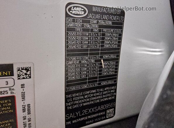 SALYL2EXXSA809569 2025 LAND ROVER RANGE White 