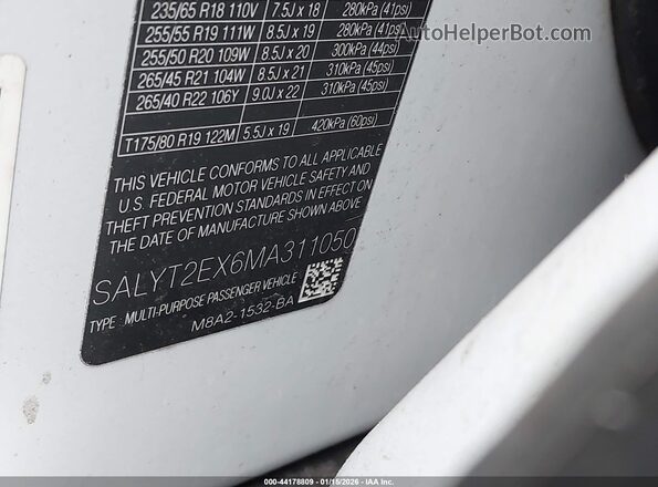 SALYT2EX6MA311050 2021 LAND ROVER RANGE ROVER VELAR White Widok komory silnika