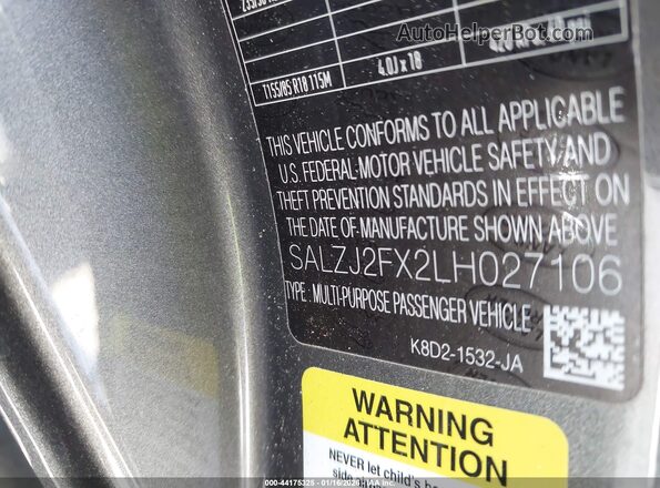 SALZJ2FX2LH027106 2020 LAND ROVER RANGE ROVER EVOQUE Gray Engine compartment view