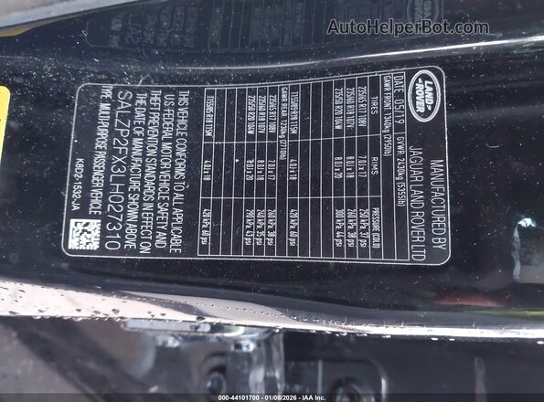 SALZP2FX3LH027310 2020 LAND ROVER RANGE ROVER EVOQUE Черный Вид подкапотного пространства