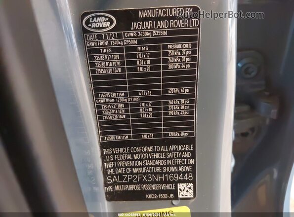 SALZP2FX3NH169448 2022 LAND ROVER RANGE ROVER EVOQUE Gray Widok komory silnika