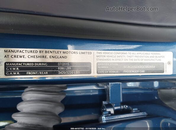 SCBGU3ZA3GC052654 2016 BENTLEY OTHER Blue Շարժիչի բաժամունքի տեսք