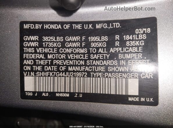 SHHFK7G44JU219972 2018 HONDA CIVIC Silver Engine compartment view