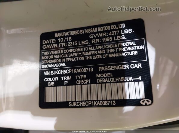 SJKCH5CP1KA008713 2019 INFINITI QX30 White Engine compartment view