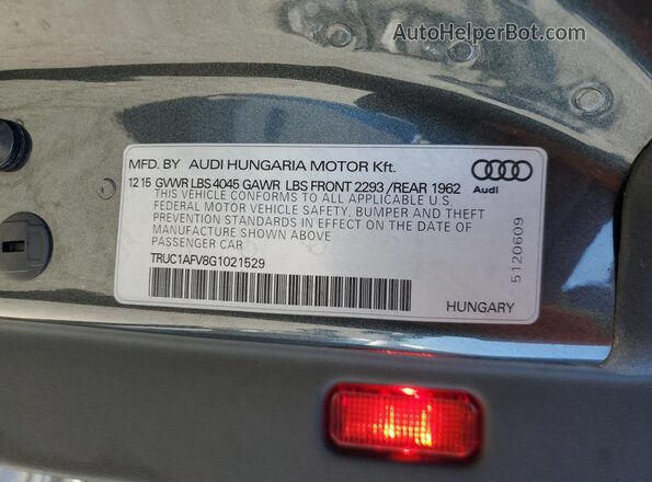 TRUC1AFV8G1021529 2016 AUDI TT Charcoal Widok naklejki z numerem VIN
