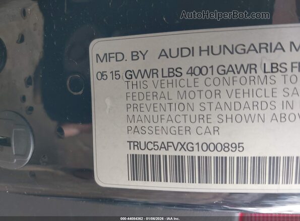 TRUC5AFVXG1000895 2016 AUDI TT Black Вид підкапотного простору