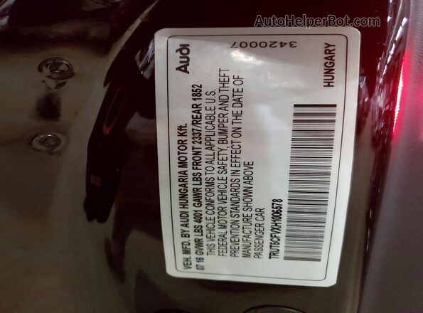 TRUT5CFVXH1006578 2017 AUDI TT Black Widok komory silnika