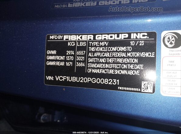 VCF1UBU20PG008231 2023 FISKER OCEAN Blue Շարժիչի բաժամունքի տեսք