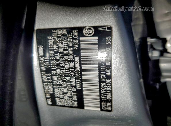 VNKKTUD30GA065907 2016 TOYOTA YARIS Серебряный Вид наклейки с VIN-кодом