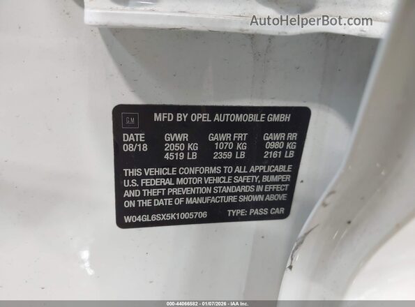 W04GL6SX5K1005706 2019 BUICK REGAL Белый Вид подкапотного пространства