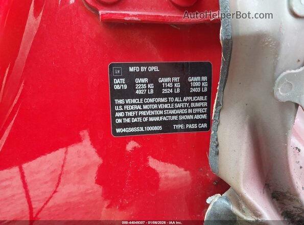 W04GS6SS3L1000805 2020 BUICK REGAL Red Engine compartment view