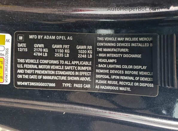 W04WT3N5XGG037866 2016 BUICK CASCADA Black ძრავის განყოფილების ხედი