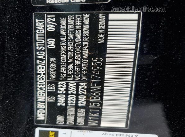 W1K1J5JB6NF174955 2022 MERCEDES-BENZ E Black Widok naklejki z numerem VIN