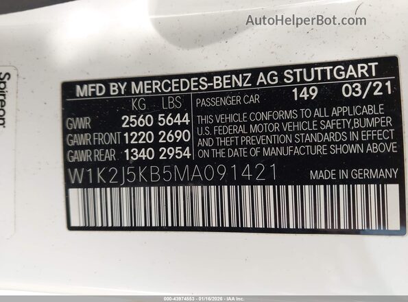 W1K2J5KB5MA091421 2021 MERCEDES-BENZ CLS-CLASS White Vista del compartimento del motor