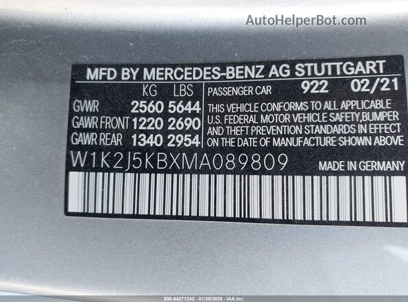 W1K2J5KBXMA089809 2021 MERCEDES-BENZ CLS-CLASS Silver Շարժիչի բաժամունքի տեսք