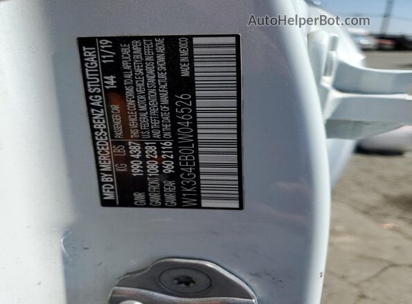 W1K3G4EB0LW046526 2020 MERCEDES-BENZ A White VIN կոդի պիտակի տեսք