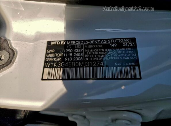 W1K3G4EB0MJ312741 2021 MERCEDES-BENZ A White Widok komory silnika