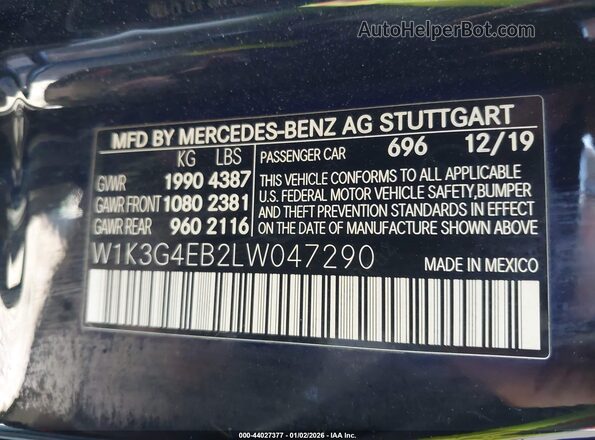 W1K3G4EB2LW047290 2020 MERCEDES-BENZ A 220 Black Շարժիչի բաժամունքի տեսք