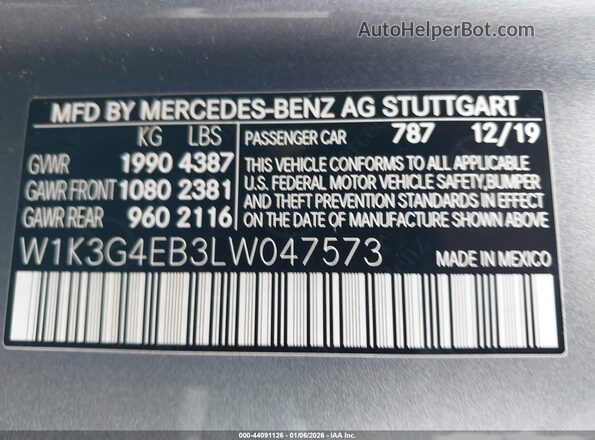 W1K3G4EB3LW047573 2020 MERCEDES-BENZ A 220 Gray Vista del compartimento del motor