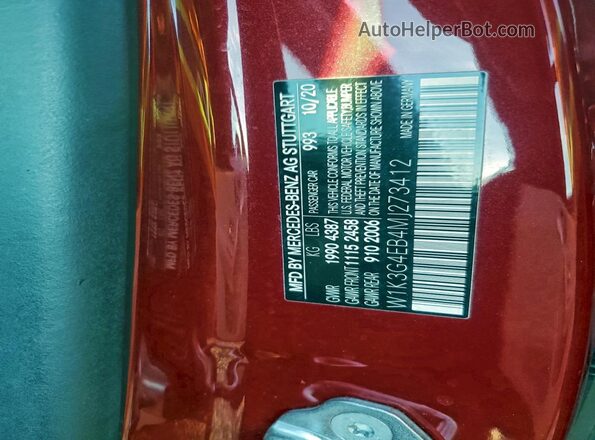 W1K3G4EB4MJ273412 2021 MERCEDES-BENZ A Красный Вид подкапотного пространства