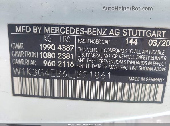 W1K3G4EB6LJ221861 2020 MERCEDES-BENZ A 220 White Շարժիչի բաժամունքի տեսք