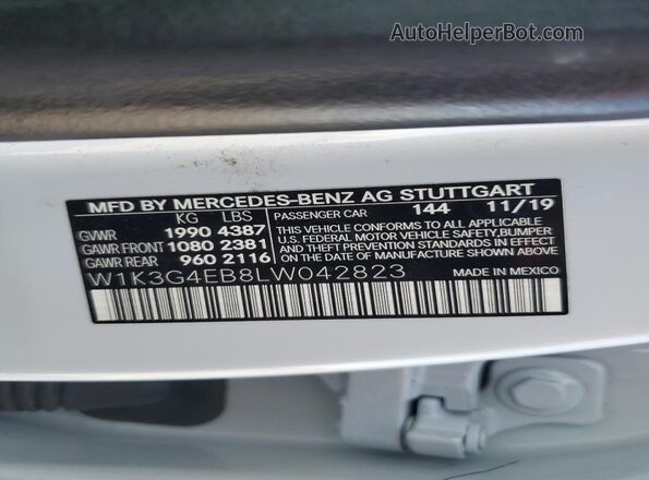W1K3G4EB8LW042823 2020 MERCEDES-BENZ A White Engine compartment view