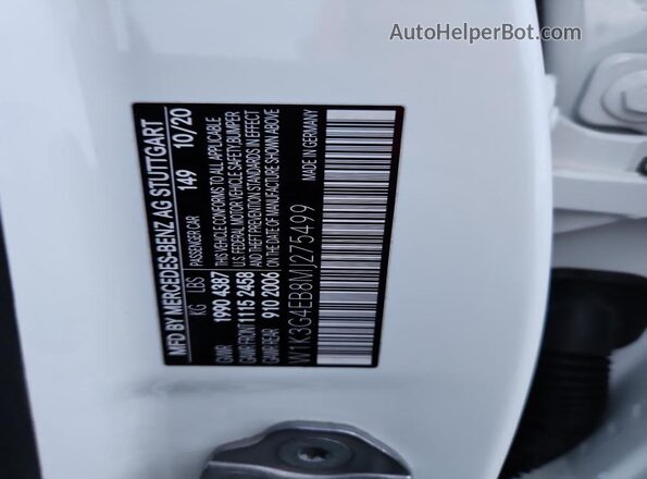 W1K3G4EB8MJ275499 2021 MERCEDES-BENZ A White Vista del compartimento del motor