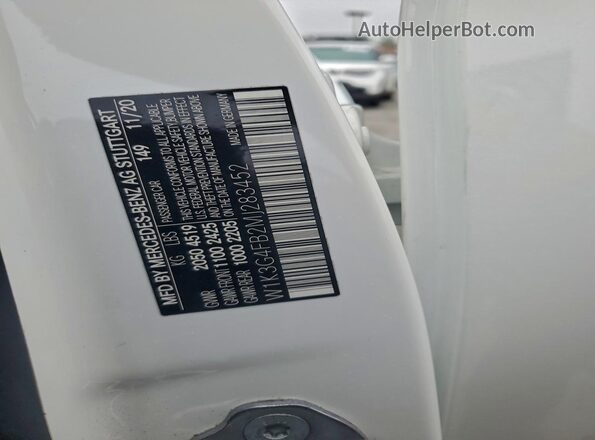 W1K3G4FB2MJ283452 2021 MERCEDES-BENZ A White VIN sticker view