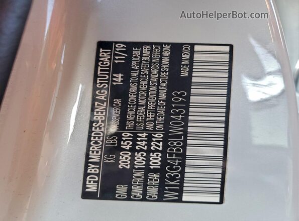 W1K3G4FB8LW043193 2020 MERCEDES-BENZ A Белый 