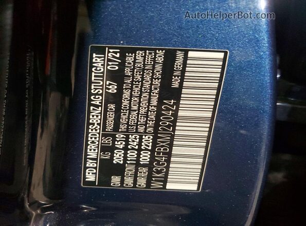 W1K3G4FBXMJ290424 2021 MERCEDES-BENZ A Blue ძრავის განყოფილების ხედი