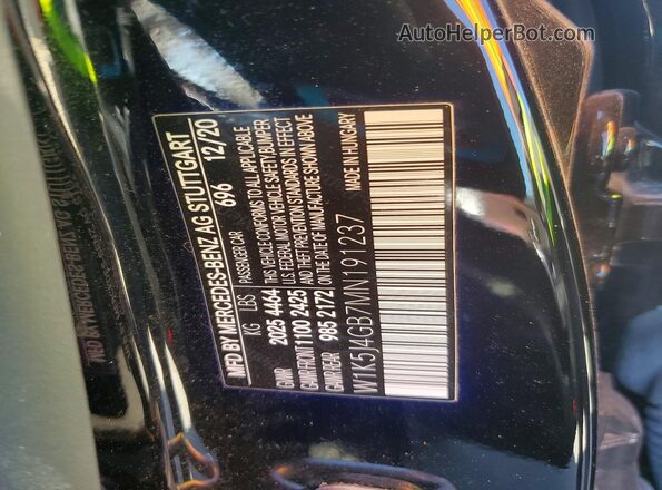 W1K5J4GB7MN191237 2021 MERCEDES-BENZ CLA-CLASS Black Vista de la etiqueta del VIN