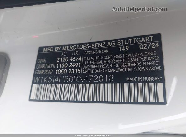 W1K5J4HB0RN472818 2024 MERCEDES-BENZ CLA-CLASS Белый Вид подкапотного пространства