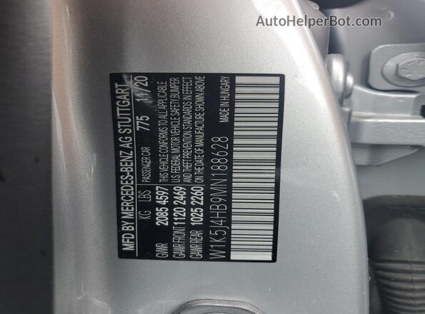 W1K5J4HB9MN188628 2021 MERCEDES-BENZ CLA-CLASS Серебряный Вид наклейки с VIN-кодом