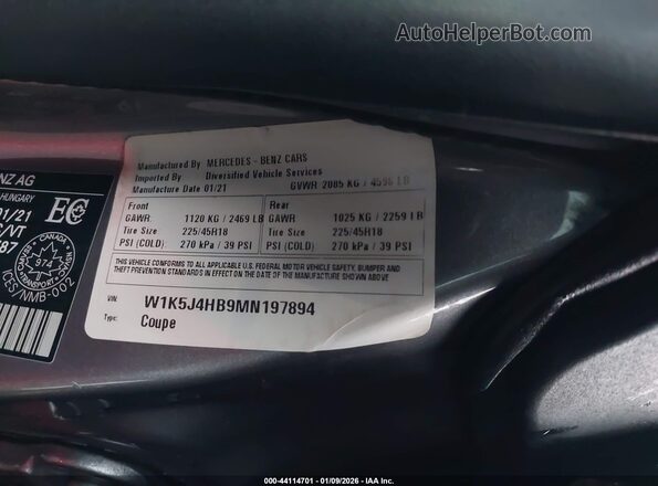 W1K5J4HB9MN197894 2021 MERCEDES-BENZ CLA 250 Серый 