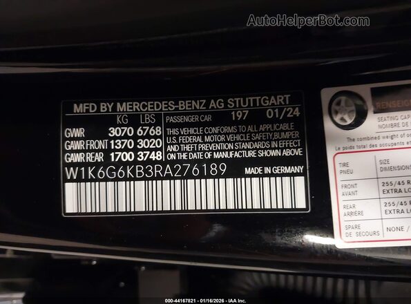 W1K6G6KB3RA276189 2024 MERCEDES-BENZ S-CLASS Черный 