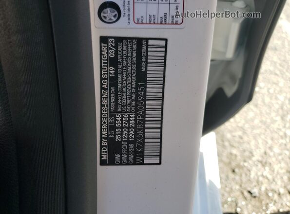 W1K7X5KB7PA059451 2023 MERCEDES-BENZ AMG White VIN կոդի պիտակի տեսք