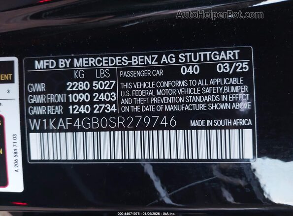 W1KAF4GB0SR279746 2025 MERCEDES-BENZ C-CLASS Black 
