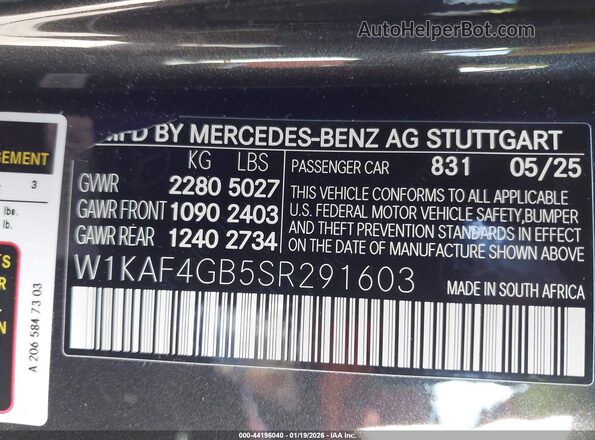 W1KAF4GB5SR291603 2025 MERCEDES-BENZ C-CLASS Gray 