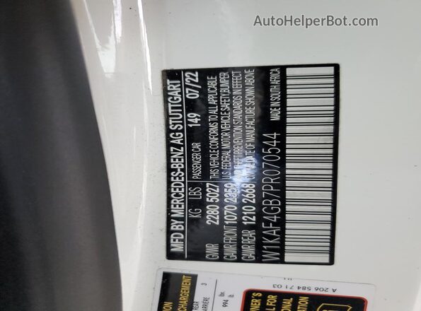 W1KAF4GB7PR070544 2023 MERCEDES-BENZ C White VIN კოდის სტიკერის ხედი