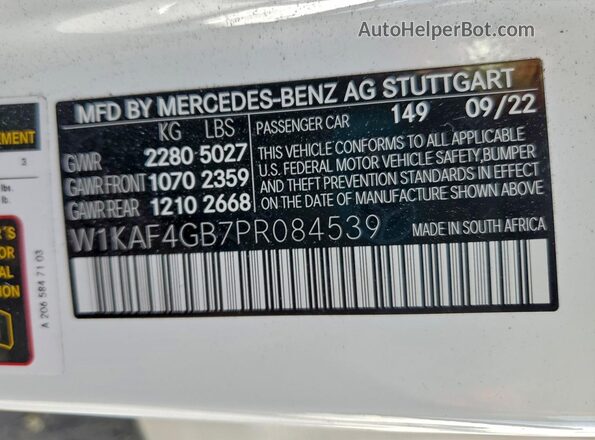 W1KAF4GB7PR084539 2023 MERCEDES-BENZ C Белый Вид наклейки с VIN-кодом