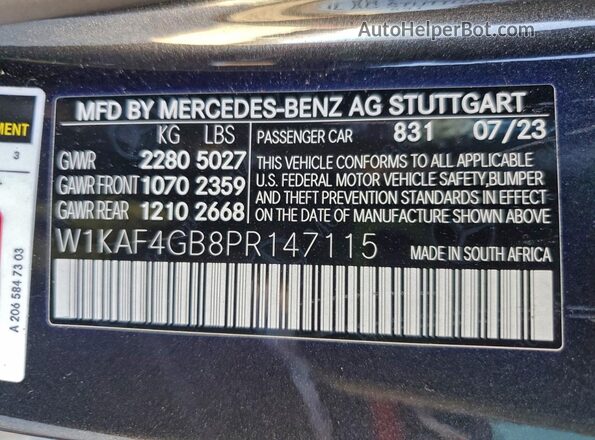 W1KAF4GB8PR147115 2023 MERCEDES-BENZ C Black VIN sticker view