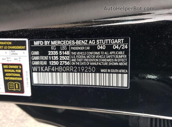 W1KAF4HB0RR219250 2024 MERCEDES-BENZ C Black Vista de la etiqueta del VIN